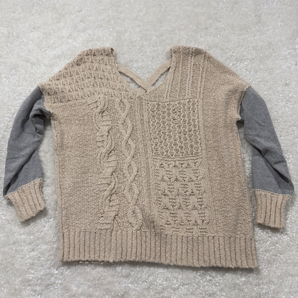 By Together Sweater Women Large Beige Mixed Knit Criss Cross Back L2118